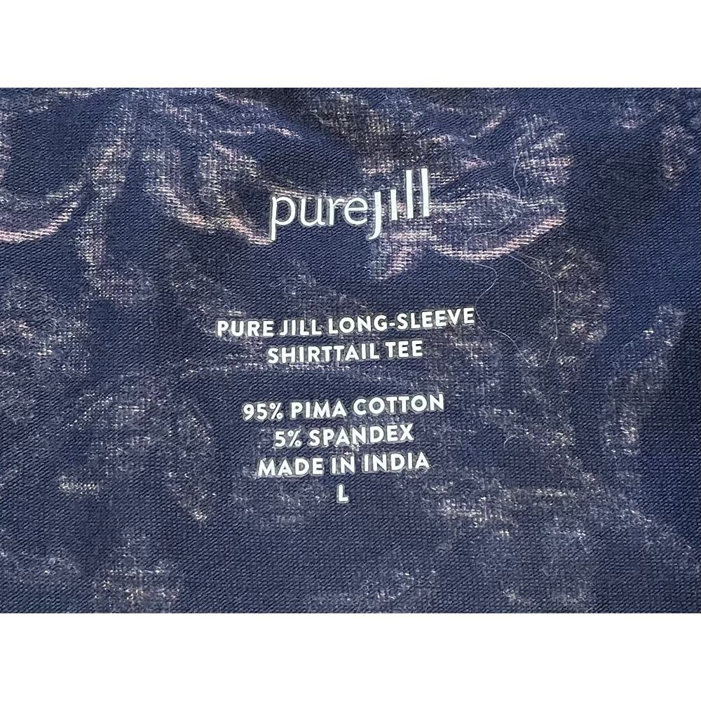 J. Jill Pure Jiil Burgundy Navy Floral Long Sleeve Shirt Tail T-Shirt, Boho, L - Picture 6 of 9